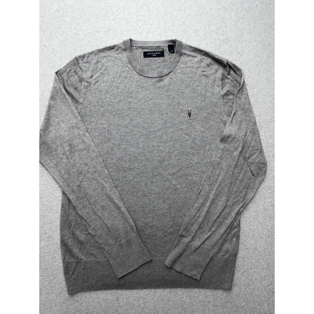 AllSaints Nomo Crew Sweater Mens Large Gray Modal Polyester Wool Knit Pullover
